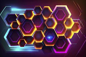 Abstract hexagonal shapes background with neon color elements photo