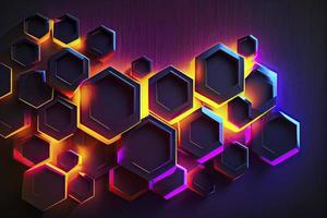 Abstract hexagonal shapes background with neon color elements photo