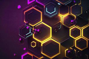 Abstract hexagonal shapes background with neon color elements photo