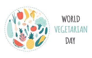 Fresh fruits and vegetables. Healthy food, proper nutrition, vegetarian and vegan concept. World Vegetarian Day. vector