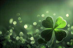 St. Patrick's Day abstract green background decorated with shamrock leaves photo