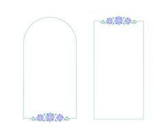 Floral pastel clematis arch frame. Botanical flower border vector illustration. Simple elegant romantic style for wedding events, signs, logo, labels, social media posts, etc.