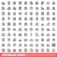 100 break icons set, outline style vector