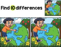 Child Embracing Earth Find The Differences vector