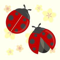 Lady bug with yellow flowers flat design illustration vector