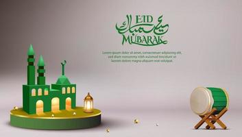 3d modern Islamic holiday banner template with cardboard mosque concept vector