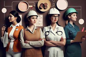 Group of female professionals choosing different occupations in the work field photo