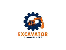 excavador construcción logo diseño, excavador logo elemento pesado equipo trabajar. transporte vehículo minería vector