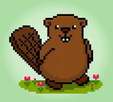 8-bit Pixel beaver. Animal for game assets in vector illustration.