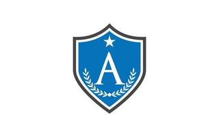 Initial A shield with star and laurels logo template vector