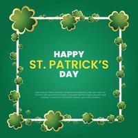 st patricks day background with clover and gold frame vector