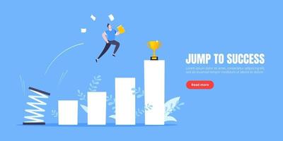 Springboard businessman high jump flat style design vector illustration concept.