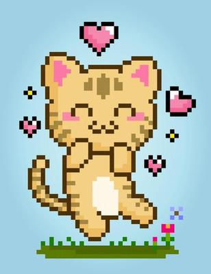 Cute pixel 8 bit cat isolated on blue background 15435020 Vector Art at  Vecteezy