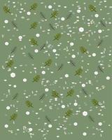 Abstract background small flowers and leaves branches on green background color. Vector illustration. Vertical Layout.