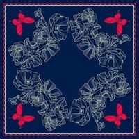 Square pattern with butterflies and poppies. Scarf pattern. Bandana. Vector. vector