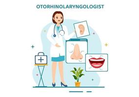 Otorhinolaryngologist Illustration with Medical Relating to the Ear, Nose and Throat in Healthcare Flat Cartoon Hand Drawn Landing Page Templates vector