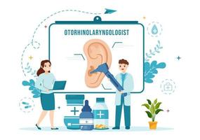 Otorhinolaryngologist Illustration with Medical Relating to the Ear, Nose and Throat in Healthcare Flat Cartoon Hand Drawn Landing Page Templates vector