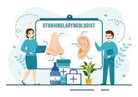 Otorhinolaryngologist Illustration with Medical Relating to the Ear, Nose and Throat in Healthcare Flat Cartoon Hand Drawn Landing Page Templates vector