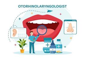 Otorhinolaryngologist Illustration with Medical Relating to the Ear, Nose and Throat in Healthcare Flat Cartoon Hand Drawn Landing Page Templates vector