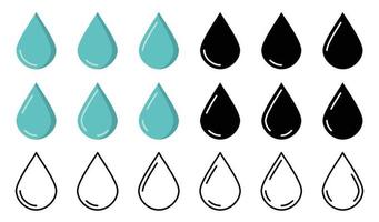 Water drop icon vector set of blue color and silhouette, set on white background. vector illustration