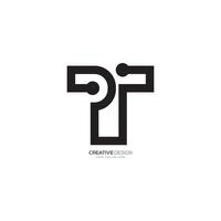 Letter P T line art modern futuristic tech logo vector
