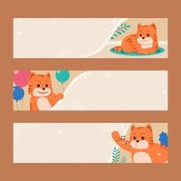 Cat Day Banner Set With Orange Cat vector