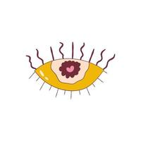 Psychedelic groovy eye with heart isolated. Cute cartoon eye groovy retro style. Vector illustration.