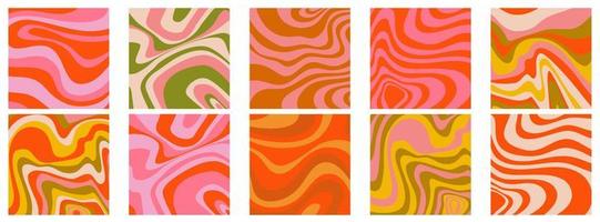 Psychedelic trippy y2k retro background set swirl. Simple vector illustration. Groovy wave print. Vintage background. Psychedelic groovy spiral