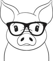 cerdo con gafas, lindo cerdo, negro cerdo, negro cerdo cara,cerdo Imágenes Prediseñadas, cerdo arte lineal, animal SVG, animales svg archivo vector