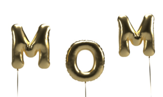 Mom text font balloon golden yellow color symbol decoration mother day parent family love female lady girl woman mother mom mum spring season anniversary beautiful celebration event funny.3d render png