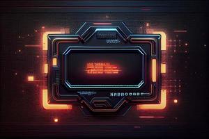 abstract background of sci fi hud ui neon frame on brick wall photo