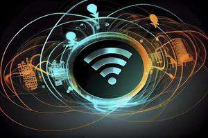 Wi Fi symbol, wireless networking digital hi tech innovation concept, free internet zone and hotspot photo