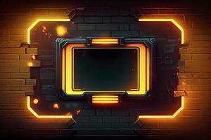 abstract background of sci fi hud ui neon frame on brick wall photo