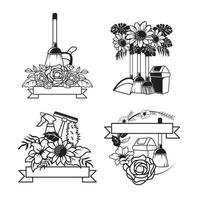 Floral House Cleaning Logo Design Template. Cleaning tools logo with flowers. vector