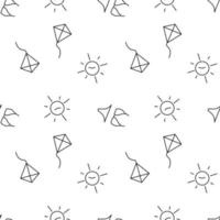 Seamless monochrome repeating pattern of sundial, kite, bikini vector