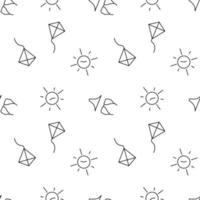 Seamless monochrome repeating pattern of sundial, kite, bikini vector