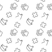 Seamless pattern of medical collar, dog, paw, cross. Suitable for shops, web sites and applications, media, backgrounds vector