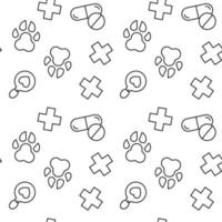 Seamless pattern of animal keychain, paw, pills, medical cross. Suitable for shops, web sites and applications, media, backgrounds vector