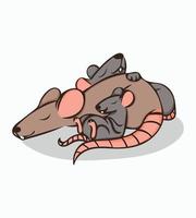 Cute rats sleep together in bunch. Vector illustration. Image isolated on white background. Design element for design of various products