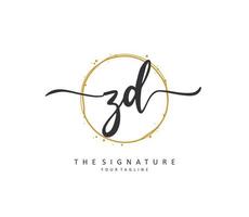 ZD Initial letter handwriting and  signature logo. A concept handwriting initial logo with template element. vector