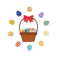 Basket with a circle of Easter eggs vector