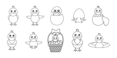 Chicken coloring book set vector