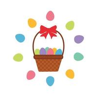 Easter basket with a circle of colored eggs vector