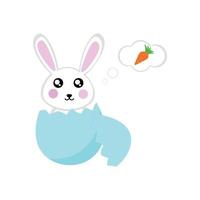 The rabbit sits in an eggshell and thinks about a carrot vector