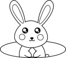 Coloring page rabbit in the hole vector