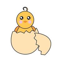 Chicken sits in an eggshell vector