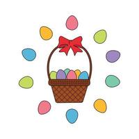 Easter basket with a circle of colored eggs vector