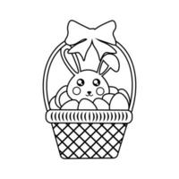 Easter Basket with Bunny and Eggs coloring page vector