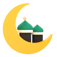 3D Mosque and Crescent Moon for Ramadan Celebration. Object on a transparent background png