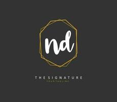 ND Initial letter handwriting and  signature logo. A concept handwriting initial logo with template element. vector